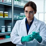 임상병리사 실험실 안전 수칙 - **Prompt 1: Vigilant Lab Preparation**
    "A highly focused female scientist, in her late 30s, with...