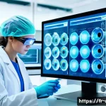 임상병리사 진로 멘토링 - A modern medical laboratory scene featuring a skilled laboratory technician operating advanced autom...